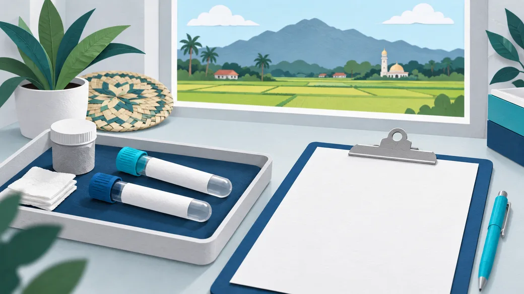 Ilustrasi AI sampel makmal dan persediaan saringan berlatarkan Kedah