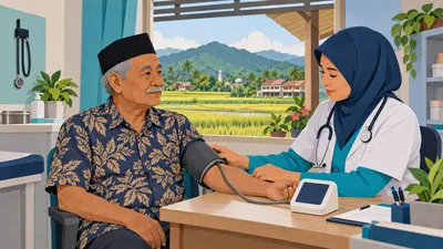 Ilustrasi pemeriksaan tekanan darah dengan suasana masyarakat Kedah