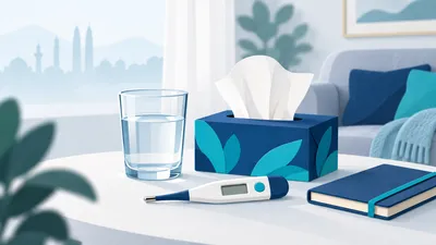 Ilustrasi termometer, tisu, air dan buku catatan